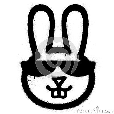 Graffiti cool rabbit with sunglasses sprayed in black over white Vector Illustration