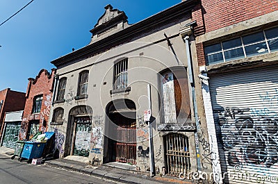 Graffiti covered building in back street of Collingwood, Melbourne Editorial Stock Photo