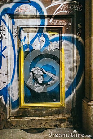 A graffiti covered wall a Editorial Stock Photo