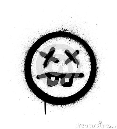 Graffiti crazy sick icon sprayed in black over white Vector Illustration