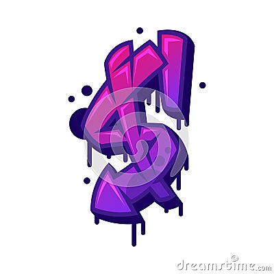 Graffiti Dollar Purple Bold Sign Vector Illustration Vector Illustration