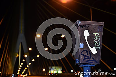 Graffiti on emergency telephone Stock Photo