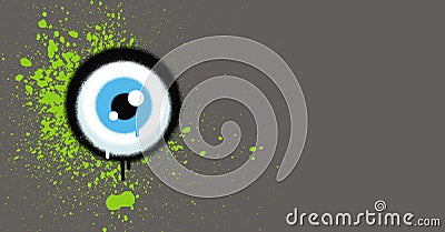 Graffiti eyeball with green paint grunge on gray Vector Illustration