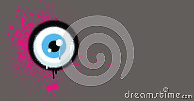 Graffiti eyeball with pink paint grunge on gray Vector Illustration