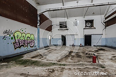 graffiti in factory hall Editorial Stock Photo