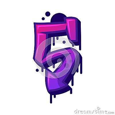 Graffiti Five Number and Purple Bold Numeral Vector Illustration Stock Photo