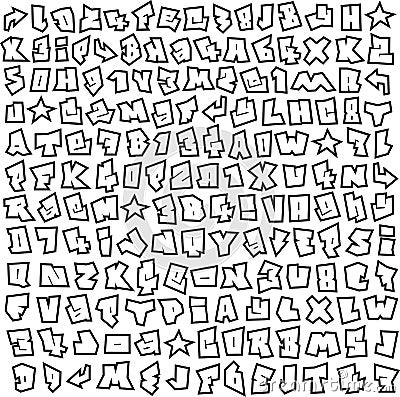 Graffiti font and number alphabet sketch page Vector Illustration