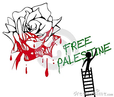 Graffiti free Palestine and painted rose Vector Illustration