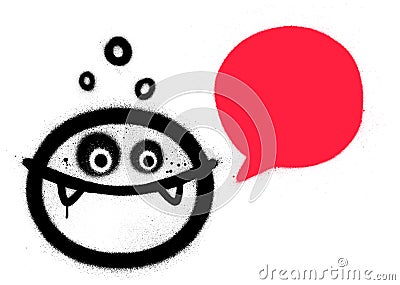 Graffiti happy monster with textballoon sprayed over white Vector Illustration