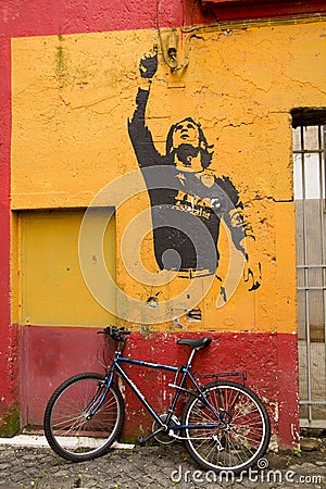 Graffiti in honor Lionel Messi, by Banksy Editorial Stock Photo