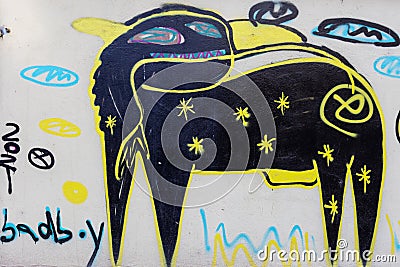 Drawing with stylised animal. Art on the city walls. Urban drawing. Editorial Stock Photo