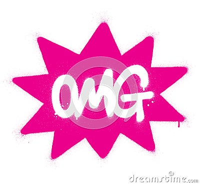 Graffiti OMG abbreviation sprayed in white over pink star Vector Illustration