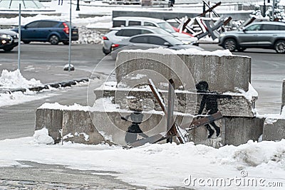 Graffiti painted by Banksy on Independence Square in Kyiv, Ukraine Editorial Stock Photo