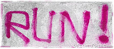 Graffiti PINK text RUN Stock Photo