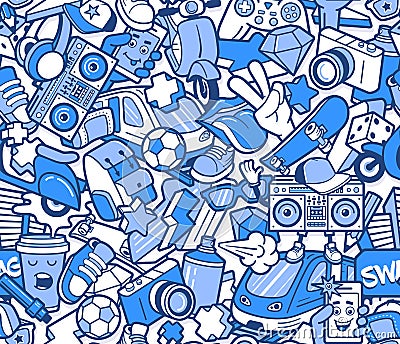 Graffiti seamless pattern with line icons collage Vector Illustration