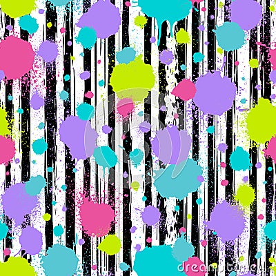 Graffiti seamless pattern. Repeating paint splatter pattern. Background abstract color splash. Grunge ink hand drawn texture. Spra Stock Photo