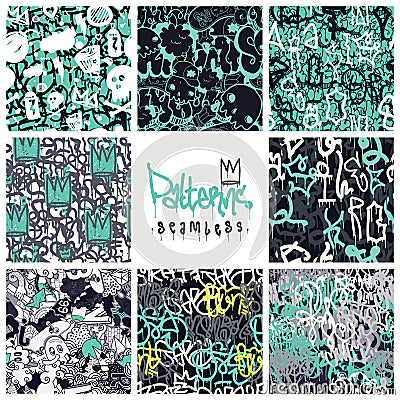 Graffiti seamless patterns set Vector Illustration