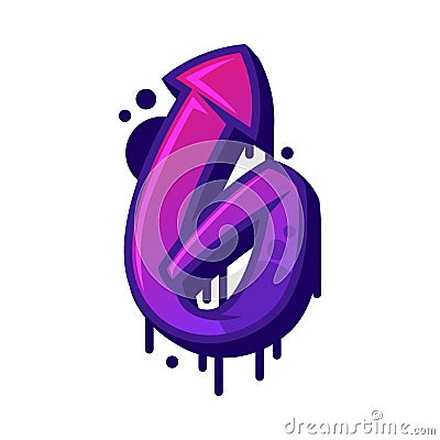 Graffiti Six Number and Purple Bold Numeral Vector Illustration Vector Illustration