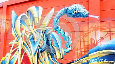 Graffiti Snake art on the wall. Editorial Stock Photo