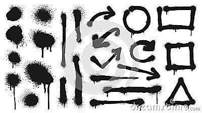 Graffiti spray lines, grunge dots, arrows and frames Vector Illustration