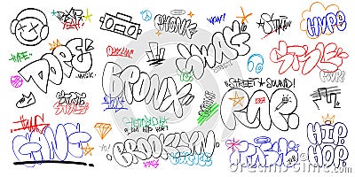 graffiti street art vector lettering set , rap music hip hop culture design elements Vector Illustration