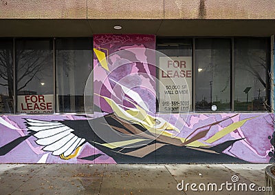 Graffiti style eagle mural by unidentified artist for the Habit Mural Festival in Tulsa, Oklahoma. Editorial Stock Photo