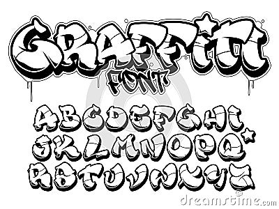 Graffiti style font. Isolated black outline vector alphabet Vector Illustration