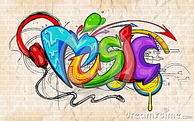 Graffiti style Music background Vector Illustration