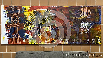 Graffiti style painting by Doyle on display inside the Lied Education for the Arts Building at Creighton University. Editorial Stock Photo
