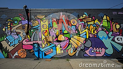 Graffiti style street art mural in the Plaza District in Oklahoma City. Editorial Stock Photo