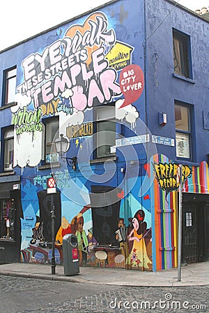 Colorful modern wall paintings in Temple Bar District, Dublin, Ireland Editorial Stock Photo