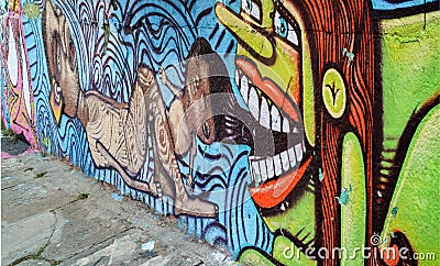 Graffiti of unidentified artist on the wall of the Batman Alley Editorial Stock Photo