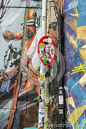 Graffiti of unidentified artist on the wall of the Batman Alley Editorial Stock Photo