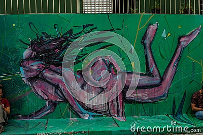 Graffiti of unidentified artist on the wall of the Batman Alley Editorial Stock Photo