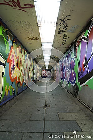 Graffiti urban tunnel. Editorial Stock Photo