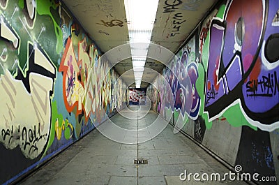 Graffiti urban tunnel. Editorial Stock Photo