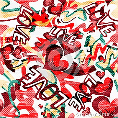 Graffiti Valentine Day on a black background seamless background texture grunge Vector Illustration