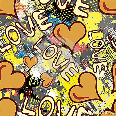 Graffiti Valentine Day seamless background grunge texture Vector Illustration