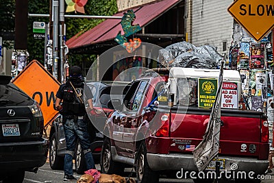 Security vehicle on the road for CHAZ CHOP in Seattle June 2020 Editorial Stock Photo