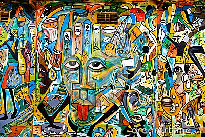 Graffiti wall in Gambia street art paint Editorial Stock Photo