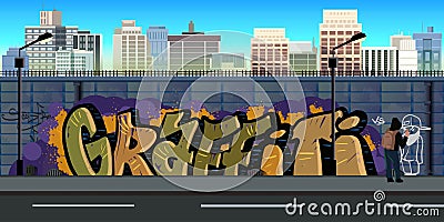 Graffiti wall background, urban art Vector Illustration