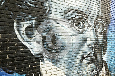 Graffiti on a wall with a portrait of Franz Schubert. Editorial Stock Photo