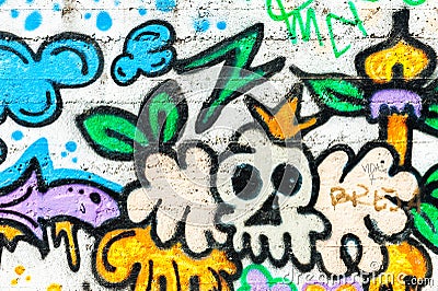 Graffiti wall urban art. Abstract creative drawing fashion colors on the walls of the city Editorial Stock Photo