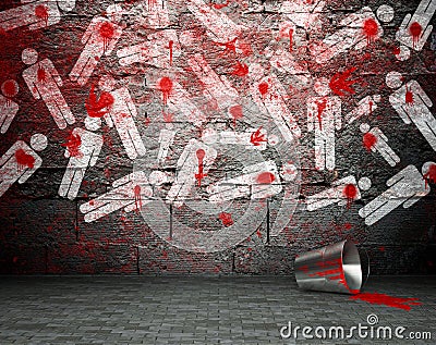 Graffiti wall with war symbol, street background Stock Photo