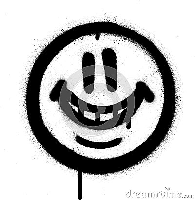 Graffiti whimsical smile emojo sprayed in black on white Vector Illustration