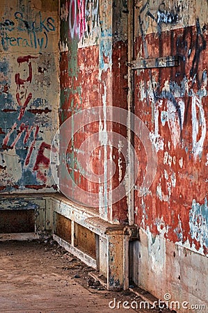 Graffitied Crumbling Bunker Stock Photo