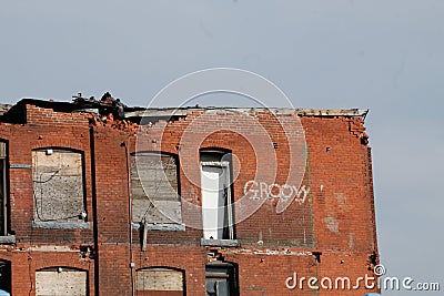 WORCESTER MA, GROOVY Graffiit on closed up buidling, Stock Photo