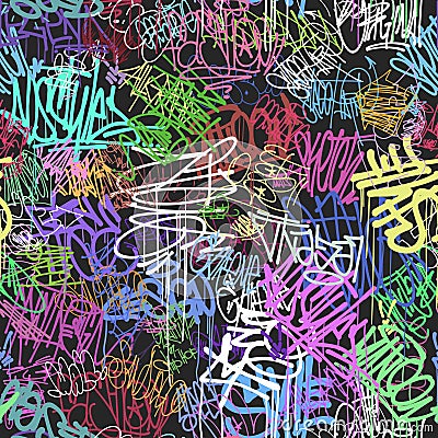 Graffity wall colorful tags seamless pattern, graffiti street art Vector Illustration