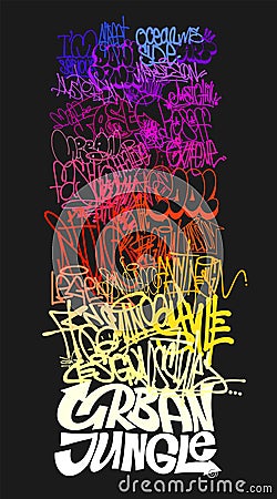 Graffity wall tags urban jungle, graffiti street art. Vector Illustration