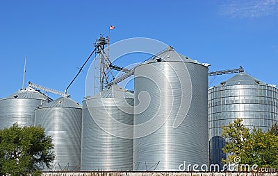 Grain Bins Stock Photo